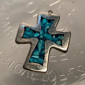 New vintage 925 silver turquoise Latin cross pendant